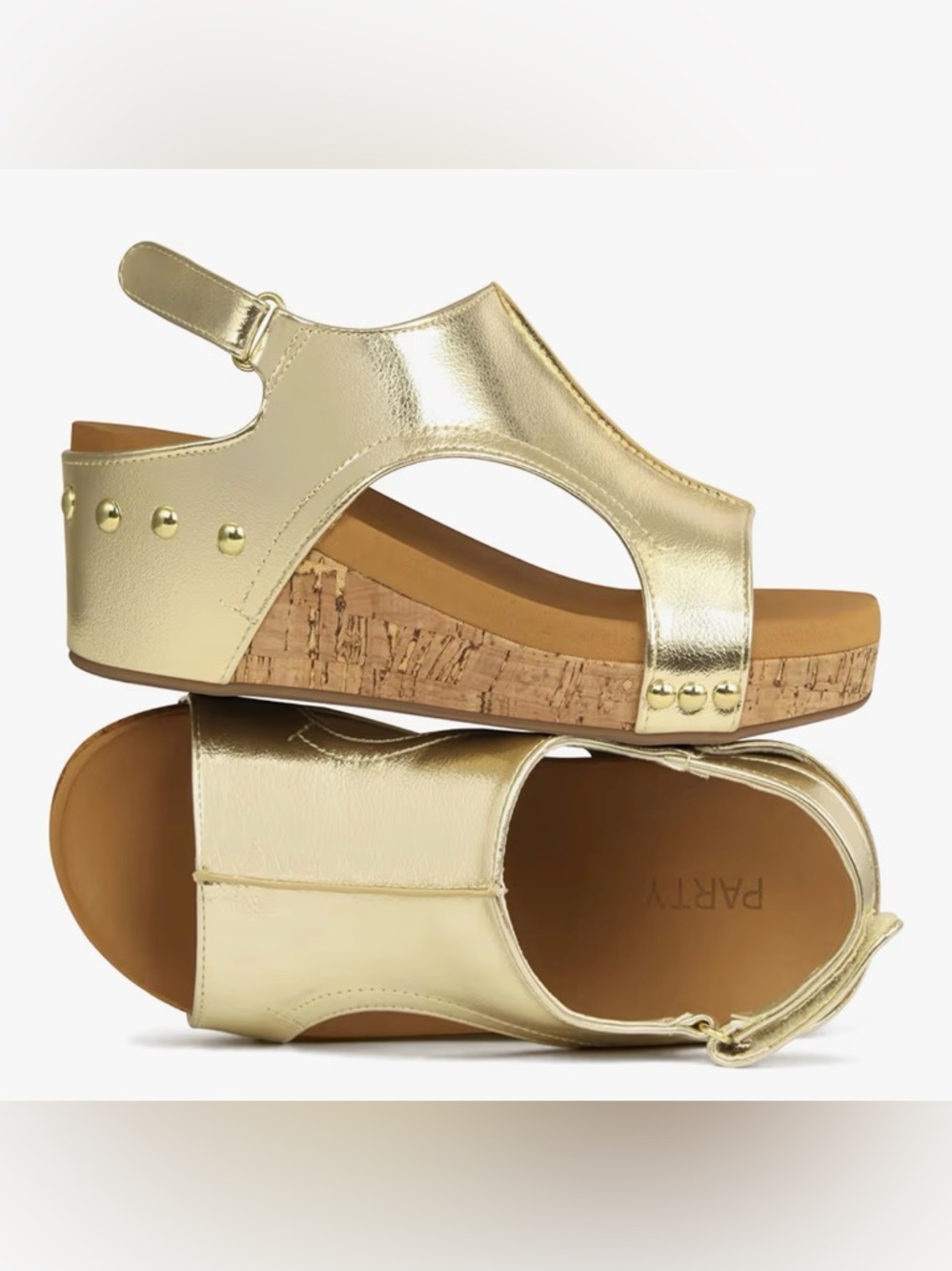 NWT PARTY Brand Women's Open Toe Wedge Sandals Gold Size 8
